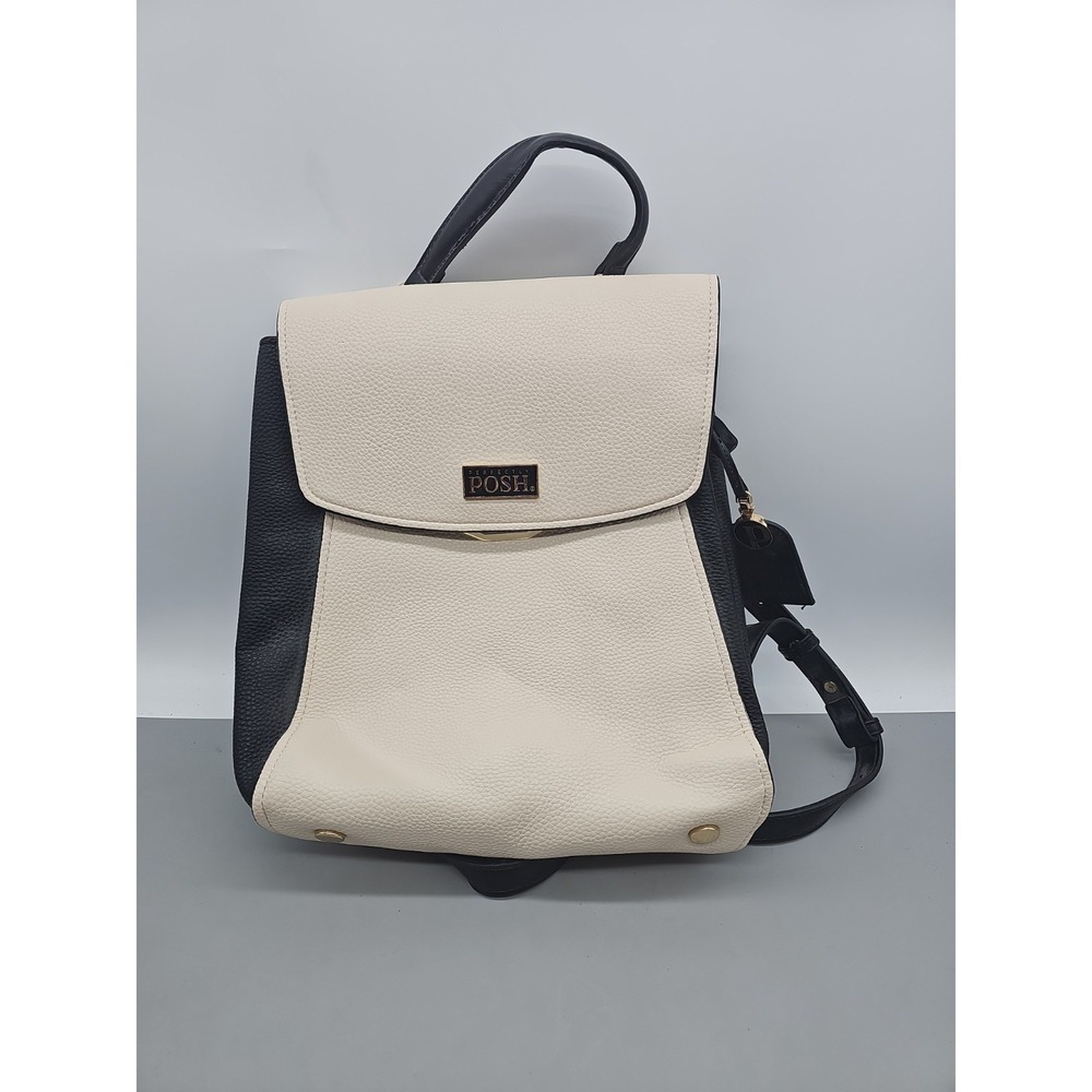 Perfectly Posh Leather Bag Flap Backpack Purse 2 Tone Pink Interior Black Tan